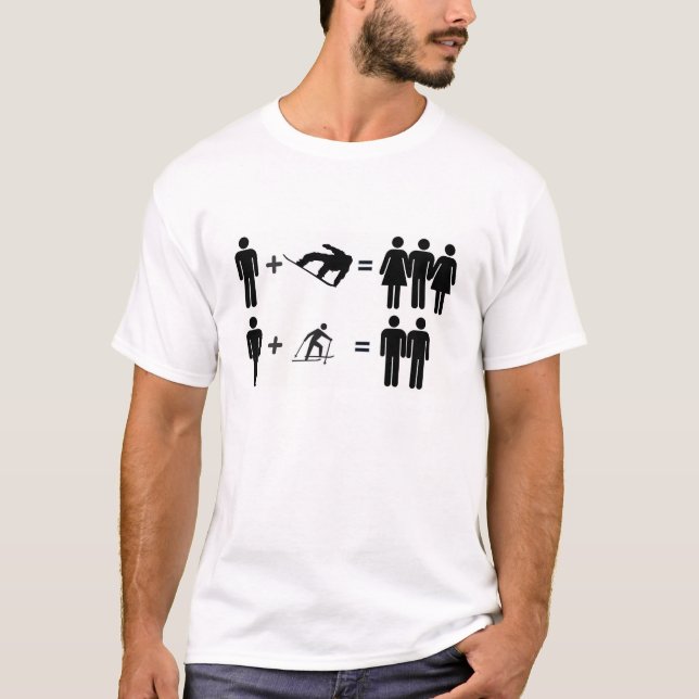 Snowboarder vs Skier White T-shirt (Front)