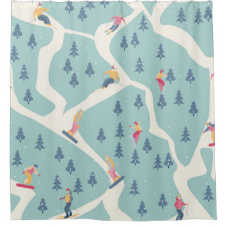 Snowboarders and skiers ride in the ski resort. Pe