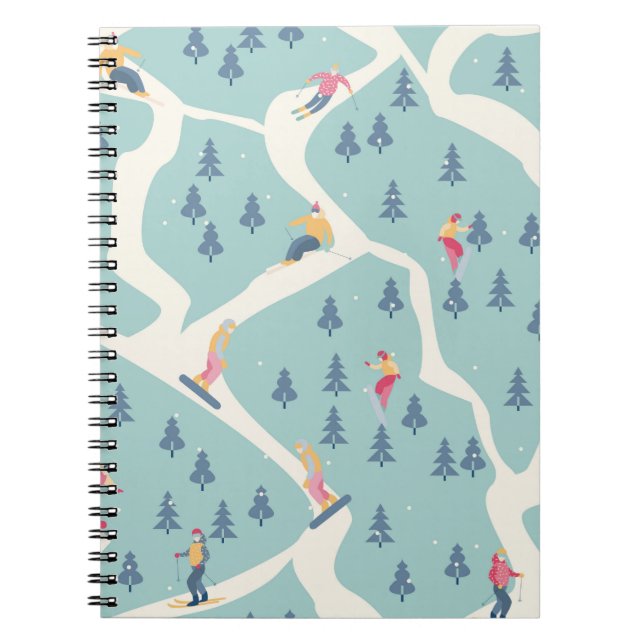 Snowboarders and skiers ride in the ski resort. Pe Notebook (Front)