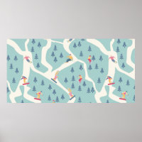 Snowboarders and skiers ride in the ski resort. Pe