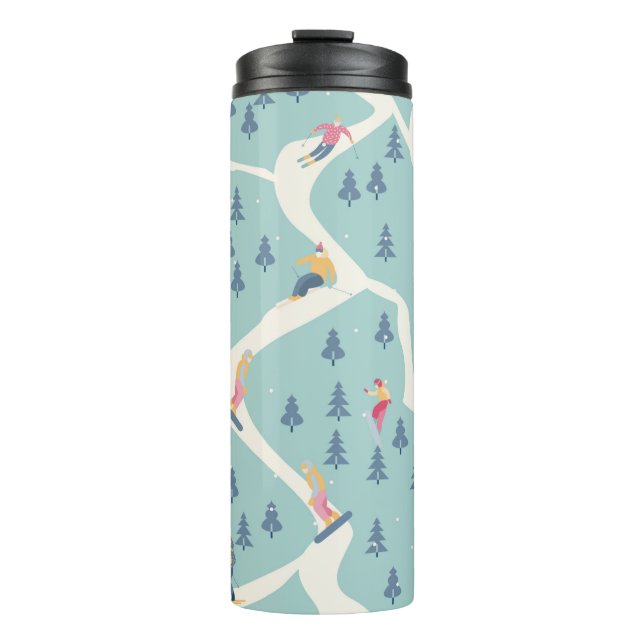 Snowboarders and skiers ride in the ski resort. Pe Thermal Tumbler (Front)
