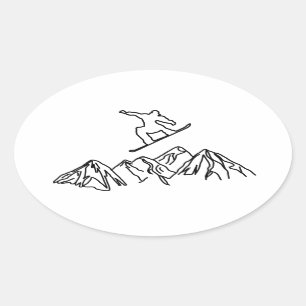 Snowboarders in the mountains, 02 oval sticker