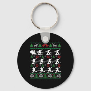 Snowboarders Pulling Santa Snowboarding Christmas  Keychain