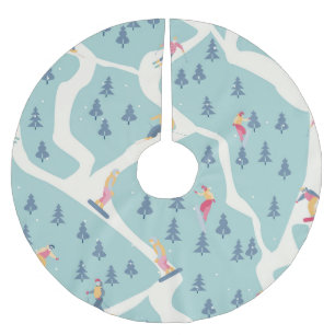 Snowboarders, winter resort, active recreation. brushed polyester tree skirt