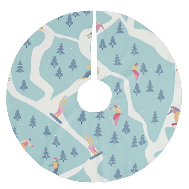 Snowboarders, winter resort, active recreation. brushed polyester tree skirt (Front)