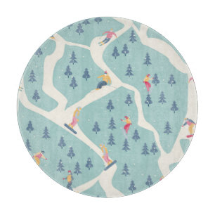 Snowboarders, winter resort, active recreation. cutting board