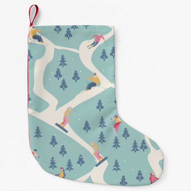 Snowboarders, winter resort, active recreation. small christmas stocking (Front)