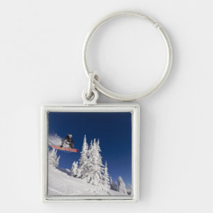 Snowboarding action at Whitefish Mountain Resort Keychain