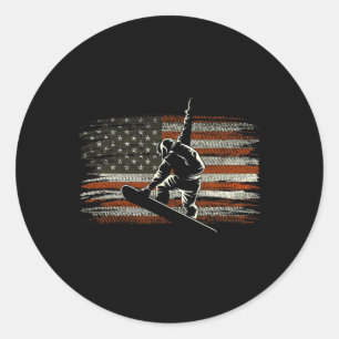 Snowboarding American Flag For Snowboarder Skiing Classic Round Sticker