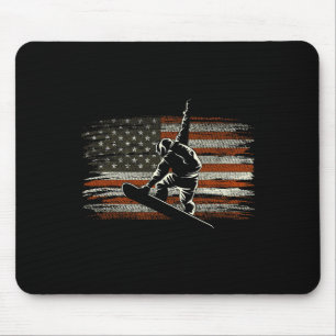 Snowboarding American Flag For Snowboarder Skiing  Mouse Pad