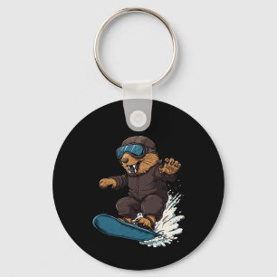Snowboarding Animals- Beaver On A Snowboard Snowbo Keychain