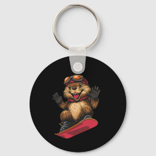 Snowboarding Animals- Beaver On A Snowboard Snowbo Keychain