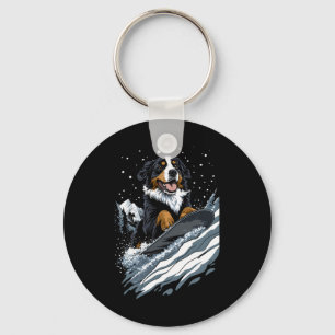 Snowboarding Animals- Bernese Mountain Dog On A Sn Keychain