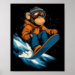 Snowboarding Animals- Monkey On A Snowboard Snowbo Poster