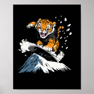 Snowboarding Animals- Tiger On A Snowboard Snowboa Poster
