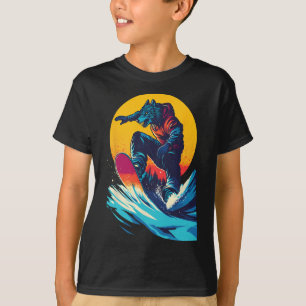 Snowboarding Animals- Wolf On A Snowboard Snowboar T-Shirt
