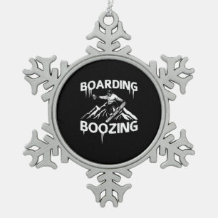 Snowboarding Boozing Snowflake Pewter Christmas Ornament