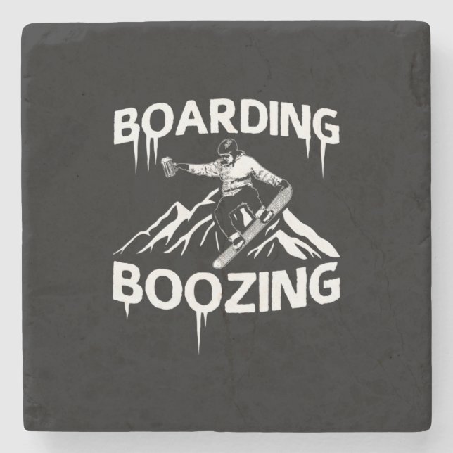 Snowboarding Boozing Stone Coaster (Front)