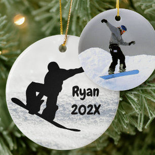 Snowboarding Christmas Black on Snow Ceramic Ornament