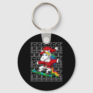 Snowboarding Christmas Unicorn Santa Claus Snowboa Keychain