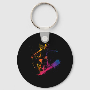Snowboarding Colour Paint Splash Snowboarder Downh Keychain