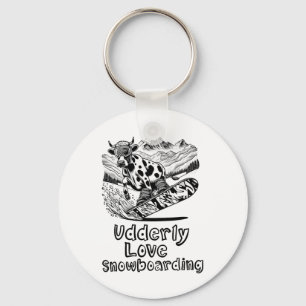 Snowboarding Cow Shredding The Slopes - Snowboarde Keychain