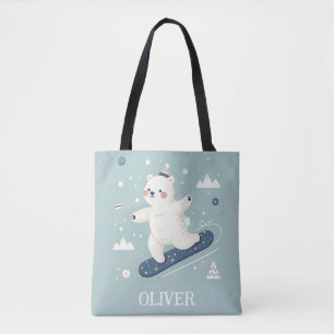 Snowboarding Cute Polar Bear  Tote Bag