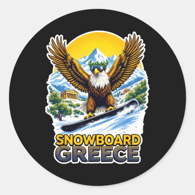 Snowboarding Eagle In Greece Scenic  Classic Round Sticker (Front)