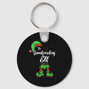 Snowboarding Elf Matching Family Christmas Pajama Keychain