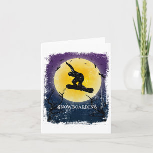 Snowboarding Full Moon Silhouette Retro Halloween  Card