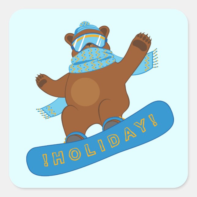 Snowboarding funny Bear Square Sticker (Front)
