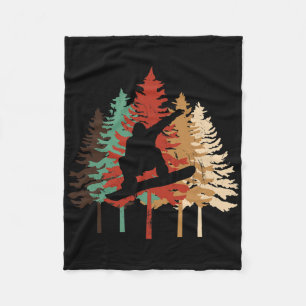Snowboarding Gift Design Vintage Pine Tree Style Fleece Blanket