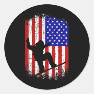 Snowboarding Gifts For Men Women Kid American Flag Classic Round Sticker