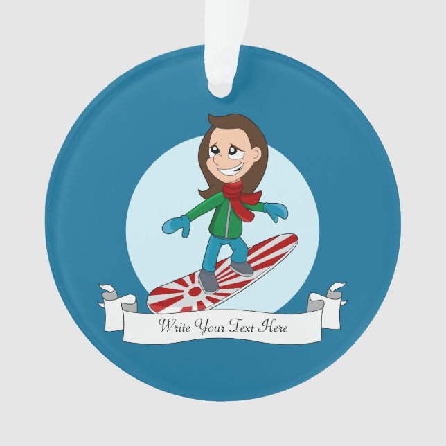 Snowboarding girl cartoon ornament (Front)