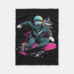 Snowboarding Girl Graphic  Fleece Blanket
