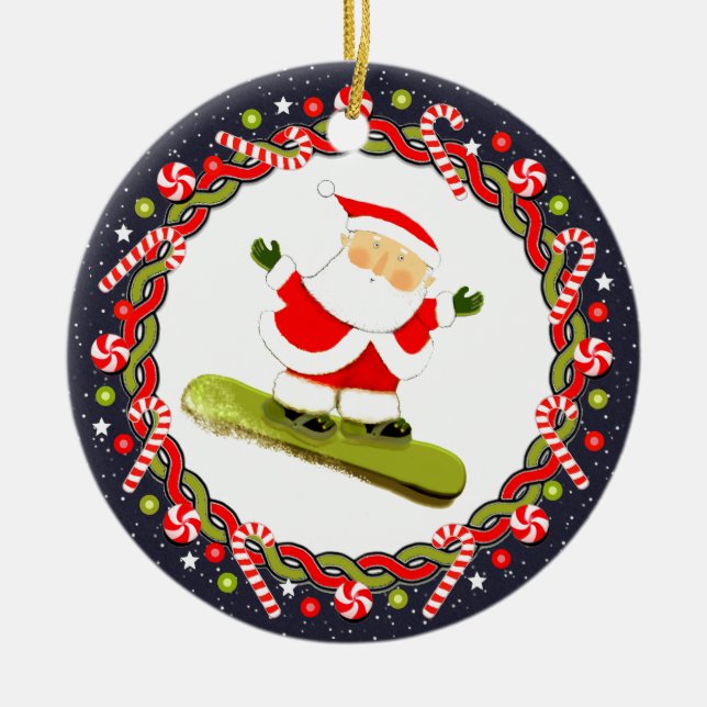 Snowboarding Holiday Gift Ceramic Ornament (Front)
