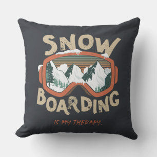 Snowboarding Is My Therapy Funny Mountain Winter  Throw Pillow