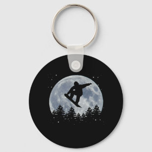 Snowboarding Jump In Front Of The Moon  Keychain