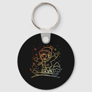 Snowboarding Kid Graphic Retro Style For Boys And Keychain
