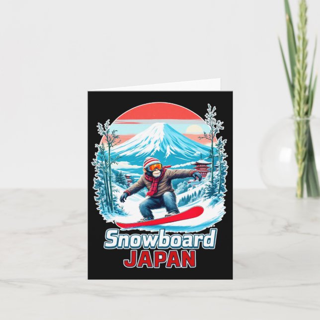 Snowboarding Monkey In Japan Scenic Landscape  Card (Front)