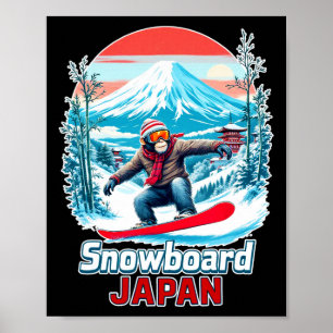 Snowboarding Monkey In Japan Scenic Landscape  Poster