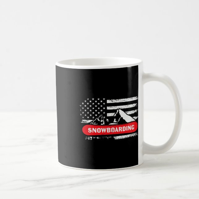 Snowboarding Mountain With American Flag Design -  Coffee Mug (Right)