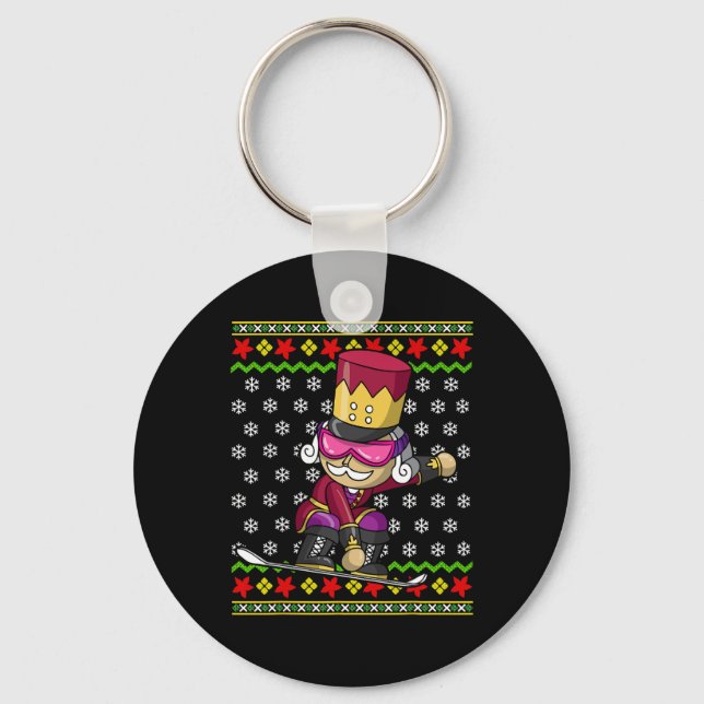 Snowboarding Nutcracker Snowboard Ugly Christmas S Keychain (Front)