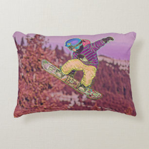 Snowboarding painting accent pillow