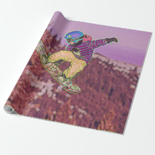 Snowboarding painting wrapping paper