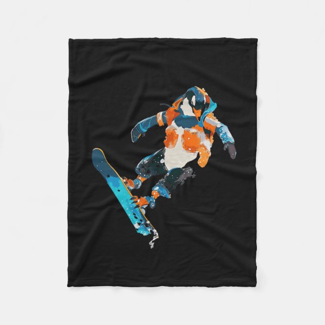 Snowboarding Penguin Winter Sports Fun  Fleece Blanket (Front)