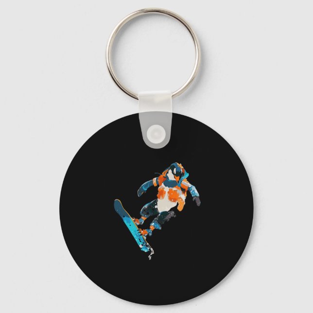 Snowboarding Penguin Winter Sports Fun  Keychain (Front)