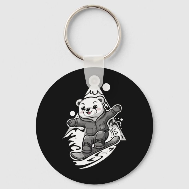 Snowboarding Polar Bear Mountain Snowboard Snowboa Keychain (Front)