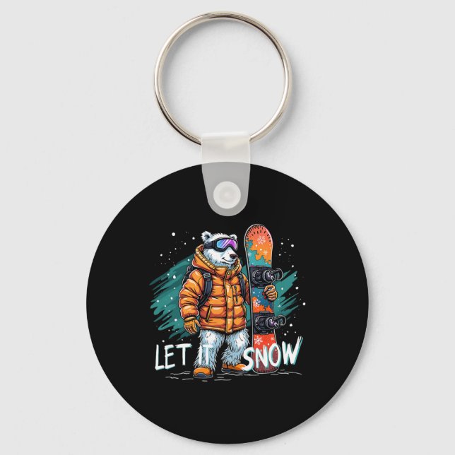 Snowboarding Polar Bear Winter Fun Arctic Adventur Keychain (Front)