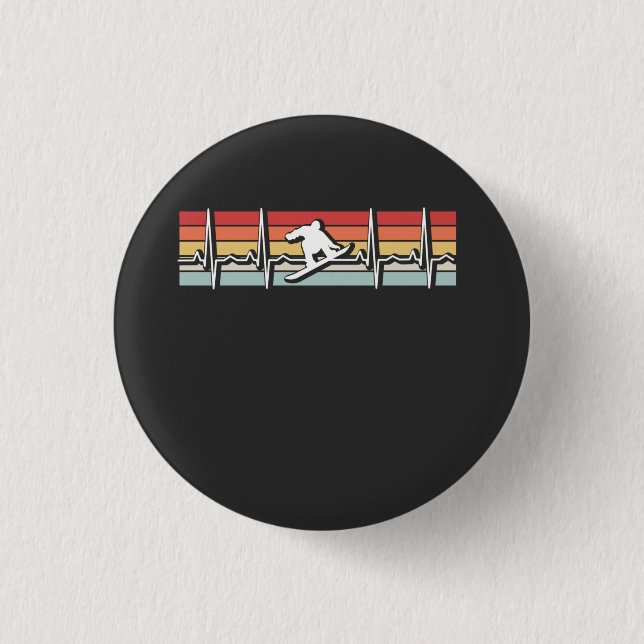Snowboarding Retro Heartbeat 1 Inch Round Button (Front)